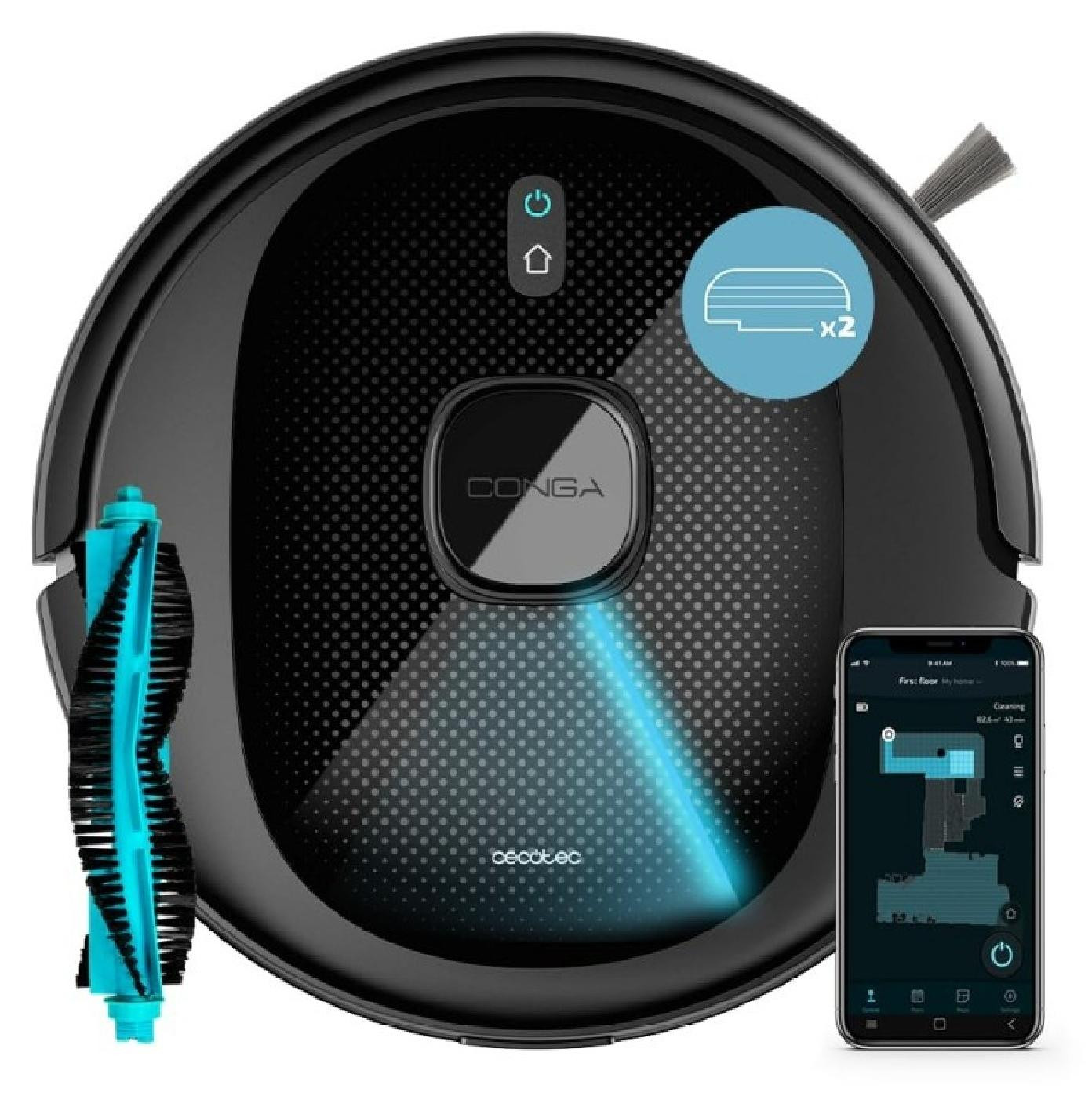 Cecotec 08069 Zakloze Robotstofzuiger, Zwart, Oplaadbaar, 2600 mAh