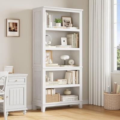 Garvee 71in Tall Bookcase with Adjustable Shelves, 5 Tier Farmhouse Bookshelf with Wooden Legs
