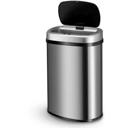 Juskys Automatik Mülleimer mit Sensor 50L - Abfalleimer mit elektrischem Deckel rechteckig - Silber