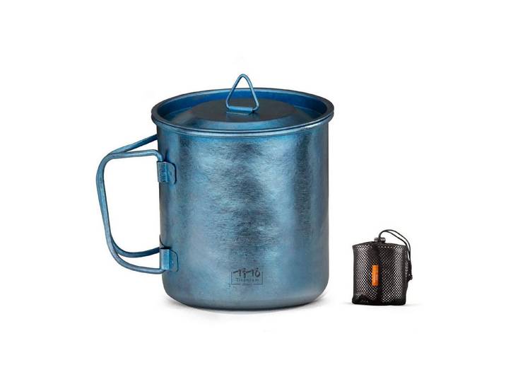 LuxusKollektion Tasse Titan Tasse 450ml faltbarer Griff blau, Metall