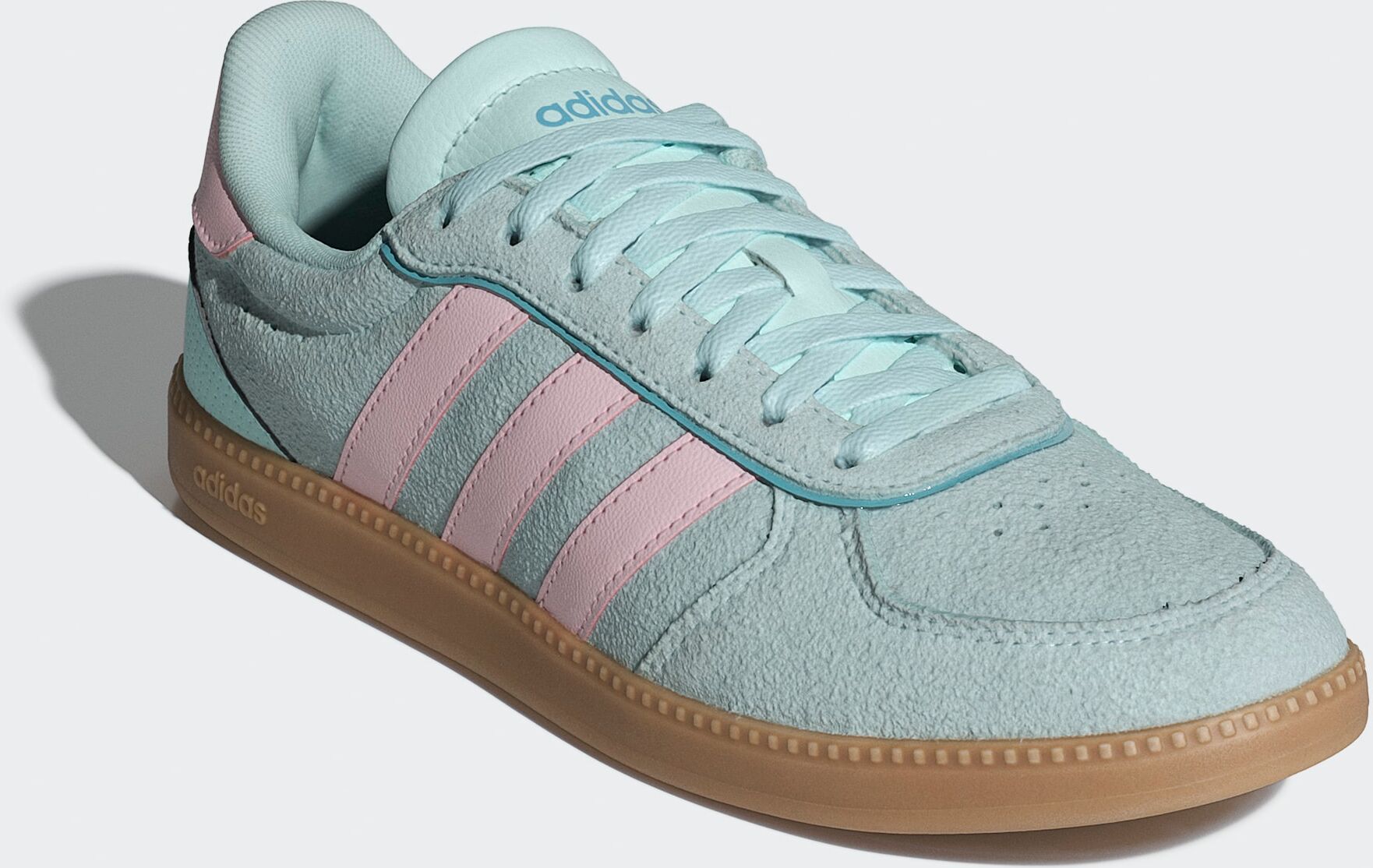 Sneaker ADIDAS SPORTSWEAR "BREAKNET SLEEK", Damen, Gr. 38,5, rosa (halo mint, clear pink, mint ton), Leder, Synthetik, Schuhe Sneaker, inspiriert vom Design des adidas handball spezial