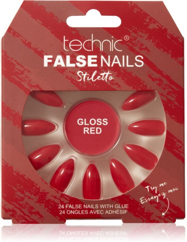 Technic Cosmetics False Nails Stiletto false nails Gloss Red 24 pc