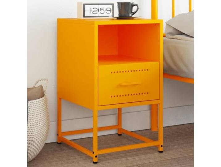 HEFZGDB Nachttisch Senfgelb 36x39x60,5 cm Stahl Industrie-Stil Design mit Schublade Stauraum Stahlgestell robust Beistelltisch Multifunktional