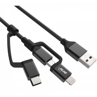 InLine 3-in1 USB Kabel, Micro-USB, Lightning, USB C, 1,5m, schwarz/aluminium
