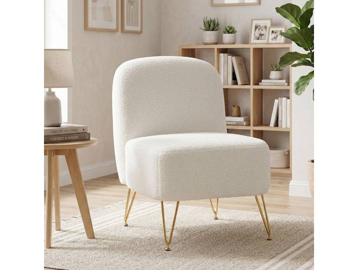 HOMCOM Fauteuil Salon Tissu Bouclette Blanc Assise Large Rembourré