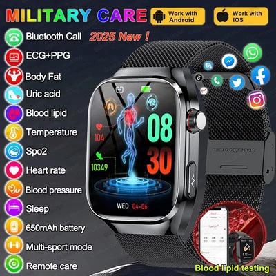2026 AI Health Smart Watch AMOLED Bluetooth Call Fitness Tracker With ECG & Wellness Monitoring brown Leather scientific Diagnosis