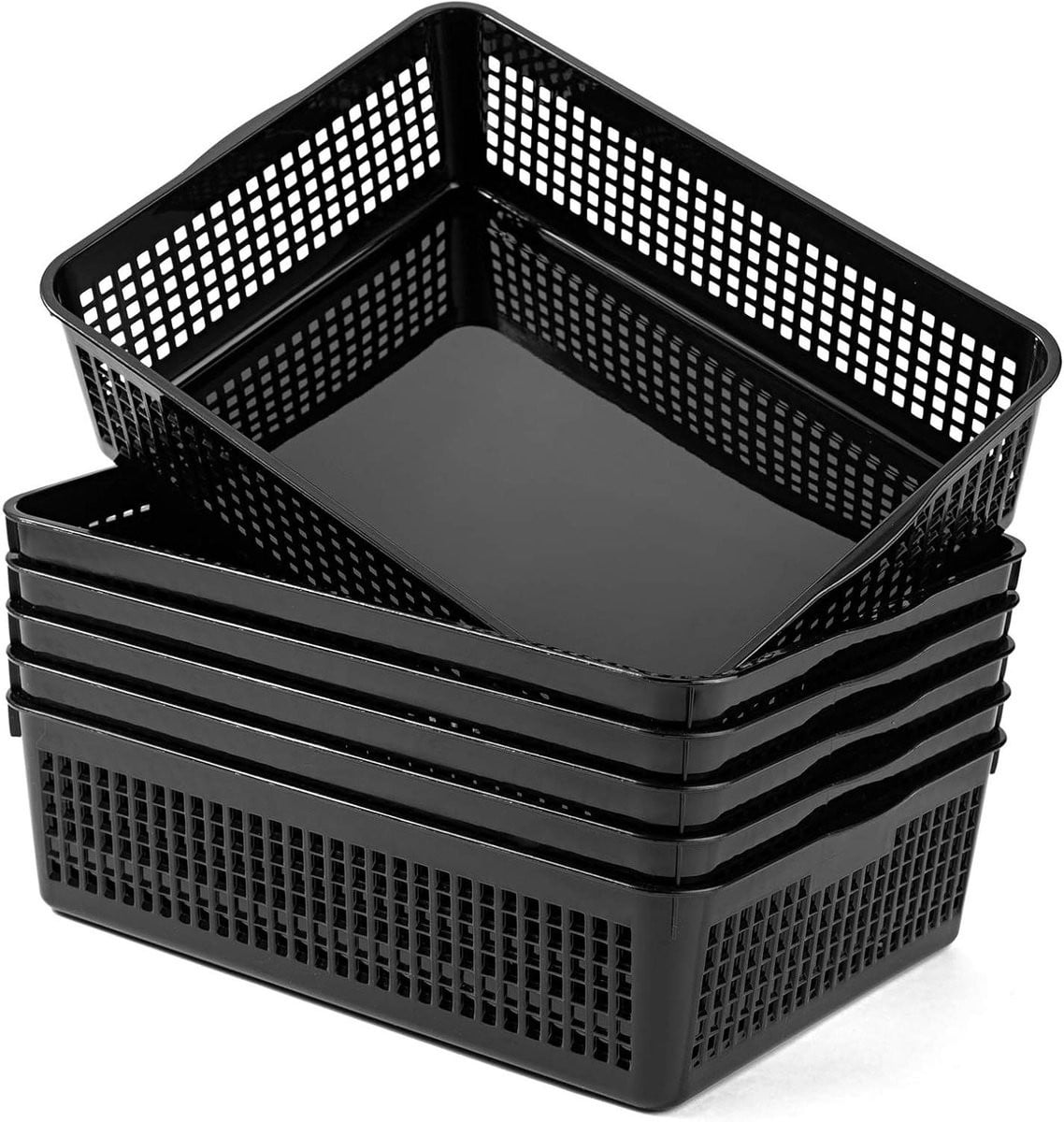 Zwarte stapelbare papier opbergbakken voor A4-formaat - Plastic bureauorganizer