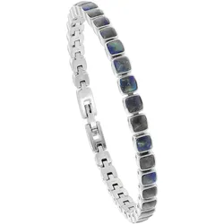 Holzkern Herrenarmband Edelstahl Peppered Labradorit/Silberfarben