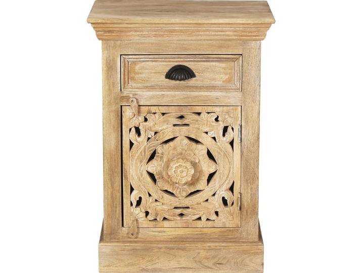 SIT Kommode Famagusta aus Mangoholz mit Tür, Schublade & Holzschnitzereien, Aufwändige Holzschnitzereien als kunstvolles Design-Highlight