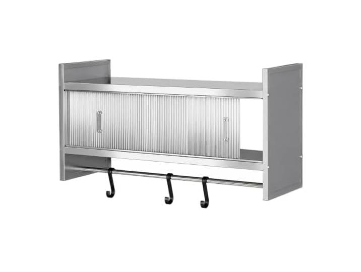 FQMYLTYN Küchen Wandschrank mit Acryl Schiebetüren und Aufhängeschiene Küchenschrank aus Edelstahl, Geräumiges Vorratsregal für Gewürze und Küchenutensilien(80x25x46cm/31x10x18in)