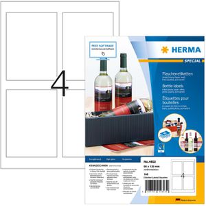 Herma Flaschenetiketten Special 4603, weiß, 90 x 120mm, 40 Blatt, 160 Stück