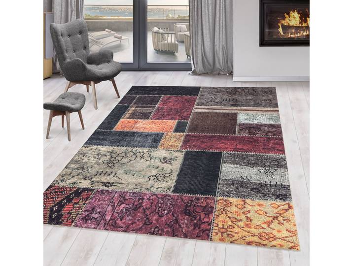 Teppich AYYILDIZ TEPPICHE FIESTA 4302, auch als Läufer , bunt (multi), B:140cm H:6mm L:200cm, Polyester, Teppiche, Teppich, pflegeleichtes Flachgewebe, moderne Patchwork, Optik