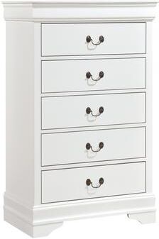 Benjara Vele 49 Inch Tall Dresser Chest, 5 Drawers, Brass Tone Metal, White Wood