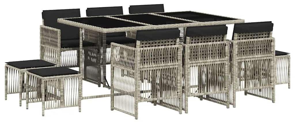Gartenmöbel-Set, 11-teilig, hellgrau, aus Poly-Rattan - Klappbares Lounge-Set