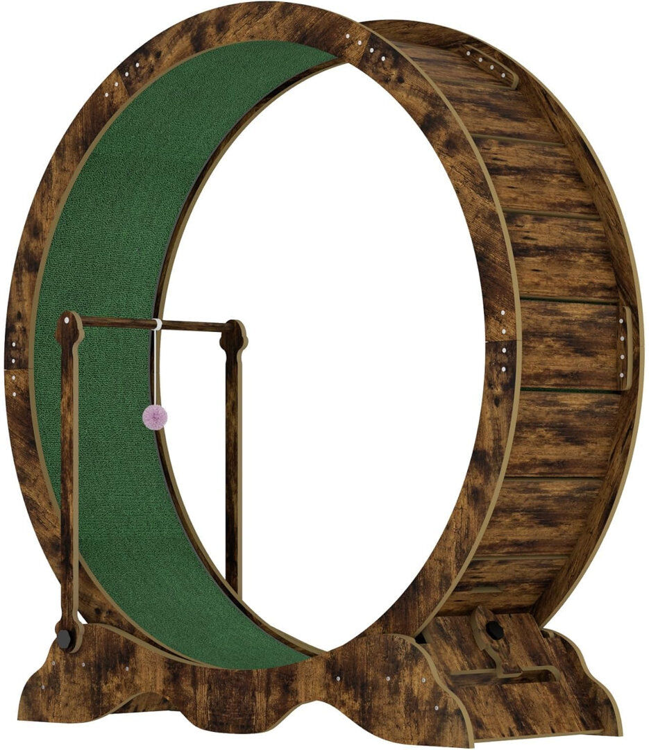 Blue Elephant Cat Exercise Wheel, 45-Inch Large Cat Treadmill for Indoor Cats, Cats Running Wheel with Detachable Carpeted Runway & Lock for Pet's Health and Entert Brown 115.3cm H X 110cm W X 37.1cm D