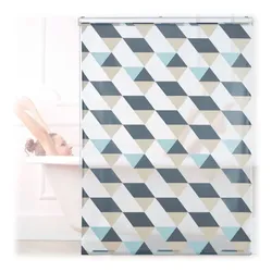 Relaxdays Duschrollo mit geometrischem Design Beige,Blau,Grau