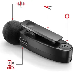 Yesido KR13 MEMS-Mikrofon, 2 Stück, mit Clip, USB-C-Anschluss, kabellos, 2,4 GHz, SCHWARZ, Mikrofon