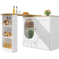BARTISCH mit Stauraum Weiß Holzoptik 204 cm drehbar