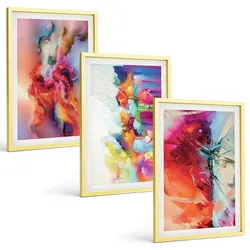 BILDER SET 3er Set - 40x60 cm Goldrahmen - Farbenfrohe Abstraktionen der Form