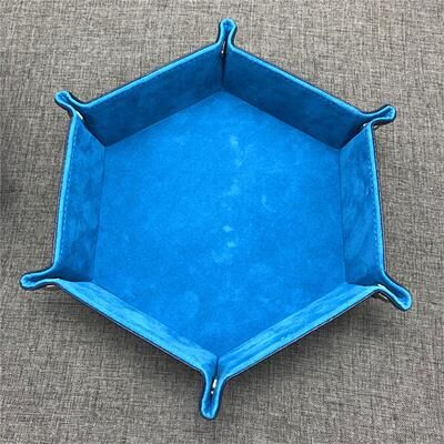 Multisell Products Hub Hexagon Dice Game Storage Tray, Rolling Folding PU Leather Velvet Dice Mat sky Blue 01