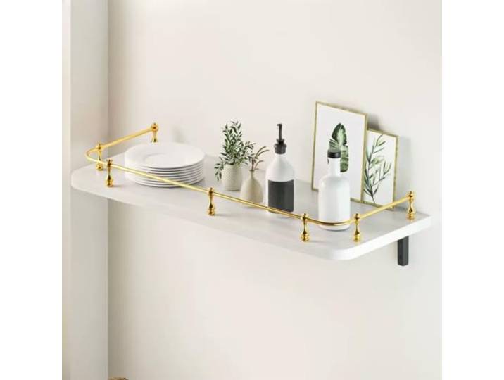 Schweberegal Massivholz mit Metallleitplanke, Halterung, Wandregal Rustikal Einfache Wandmontage, Badezimmer & Küche, Stabile Holzkonstruktion, Wohnzimmer(White,W7.9*L39.4in/20*100cm)