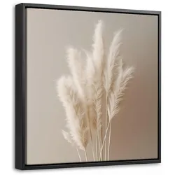 LEINWAND Bilder mit Rahmen - Pampasgras - Federn - Pastell - Weiß - 20x20