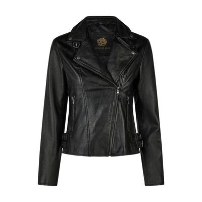 Lederjacke APPLE OF EDEN "Apple of Eden Lederjacke", Damen, Gr. 42, schwarz, Obermaterial: 100% Lammleder LEL., uni, regular fit, Jacken, mit Schnallen-Details an der Taille