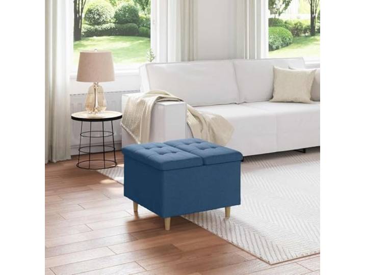 NLQMSU Sitzsack mit Aufbewahrung, Blau, mit Kissen, 60 x 60 x 45 cm, Stoff Vielseitiger Ottoman, Sitzfläche oder Fußstütze, elegante Polsterung, stabile Holzbeine, Staubsauger