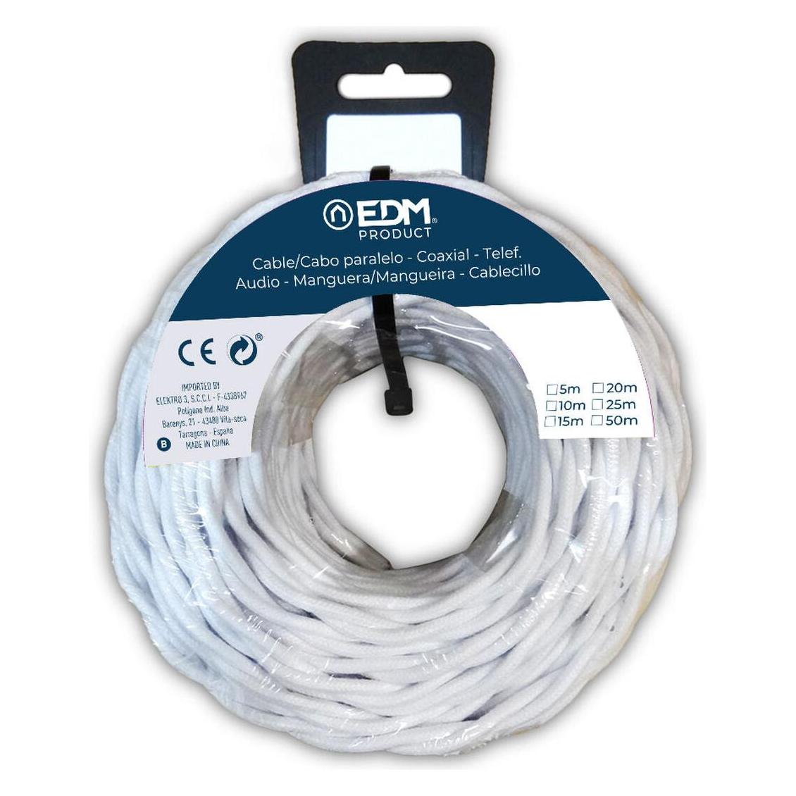 EDM Parallel braided textile cable reel h07v-k 2 x 2,50 mm² white, 25 m (25 m) (45309515)