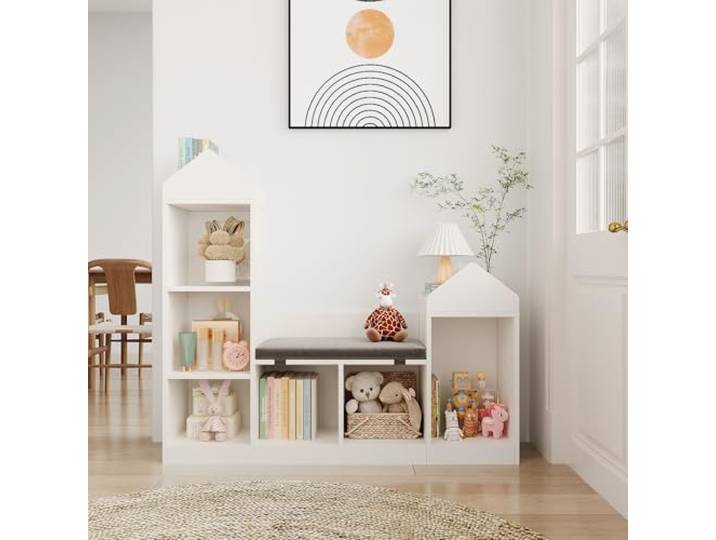 Kinder Aufbewahrungsregal Aus MDF Für Spielzeug Und Bücher Im Kinderzimmer Stabile Bauweise, offene Fächer, mit Anti‑Kipp‑Vorrichtung, für Spielzeug, Bücher und Plüschtieren im Kinderzimmer