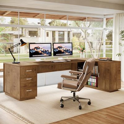 BLUEBELL "85.8"" L-Shaped Executive Desk, Extra Large Office Desk with Drawers"