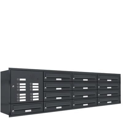 AL Briefkastensysteme 13 Fächer Premium Unterputz Briefkasten Anlage RAL 7016 Anthrazit Grau, Post A4, wetterfest, Artikelnummer: 132P13U4KSP7016