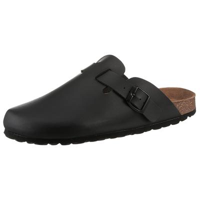 Clog MAN'S WORLD, Herren, Gr. 43, Fleece, schwarz, Lederimitat, Schuhe Clog, Sandale, Hausschuh mit Tieffußbett