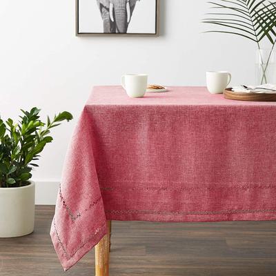 Violet Linen Hem Stitch Border Vintage Pattern Tablecloth