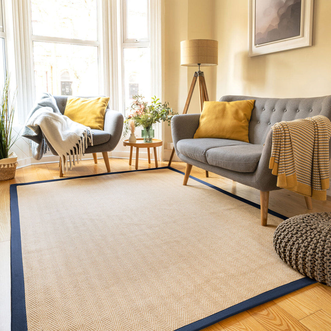 17 Stories Jute / Sisal Hand Braided Area Rug Blue 160cm x 230cm