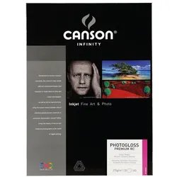 Canson Infinity Fotopapier PhotoGloss Premium RC (270 g/m2, A3, 25 Stk.), Fotopapier, Weiss
