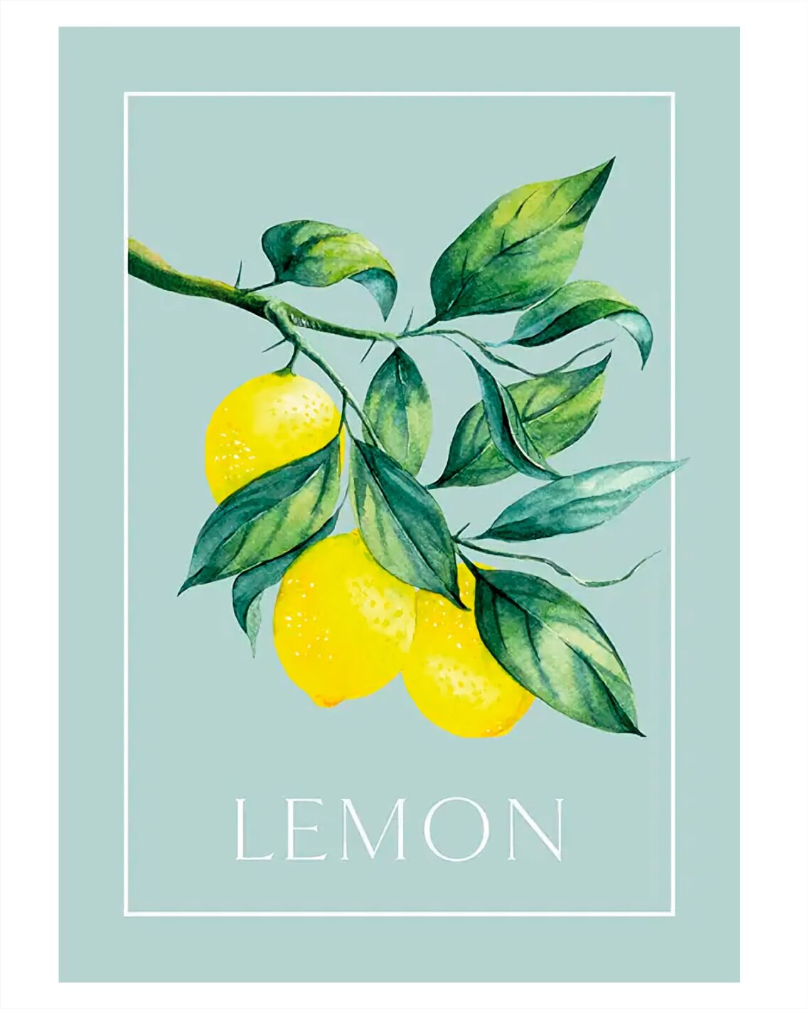 Bild mit Rahmen QUEENCE "oder Poster, Lemon - Zitronenzweig", bunt (farbe bild(er): grün, blau, gelb), B:50cm H:70cm T:0,2cm, Papier, Bilder, HD Premium Druck