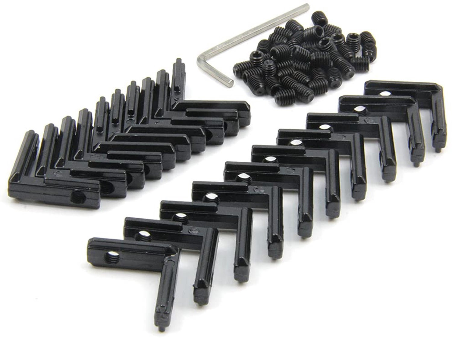 20x Hoekbeugels L-vorm 90 graden voor 6mm T-profiel 2020 Serie Zwart