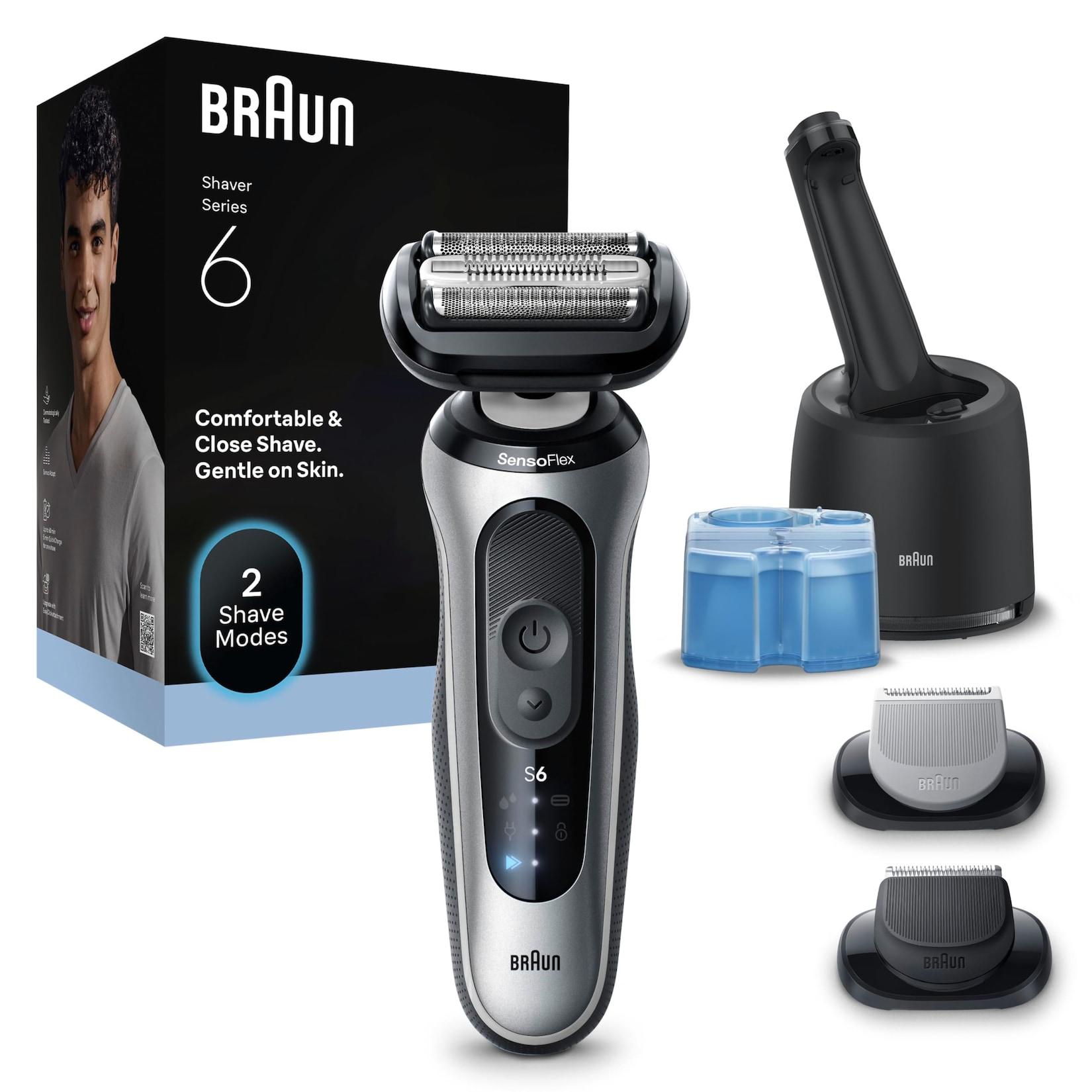 BRAUN Series 6 Elektrorasierer 62-S7650cc Herrenrasierer (Akkubetrieb, 2D-ContourAdapt Kopf, Turbo-Modus und sanfter Modus, kabellose Laufzeit bis zu 60 Min., 100% wasserdicht, hergestellt in Deutschland, Reiseetui, Ladegerät, Reinigungsbürste, 4in1 SmartC