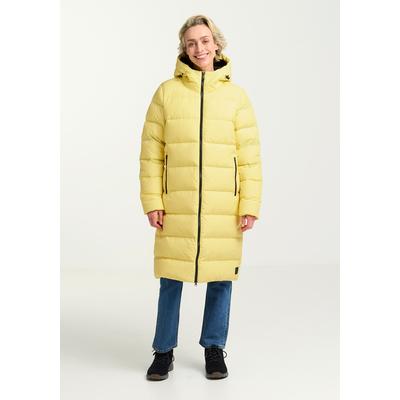 Daunenmantel JACK WOLFSKIN "FROZEN PALACE COAT W RDS", Damen, Gr. XS, gelb (lemonice), Obermaterial: 100% Polyester. Füllung: 90% Entendaune, 10% sonstige Fasern, Mäntel Daunenmantel, Daunenmantel, warm, winddicht und wasserabweisend