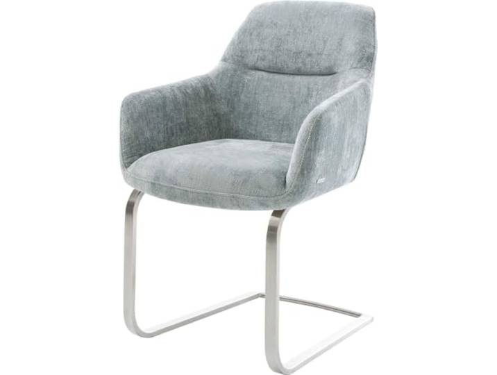 Schwingstuhl Pejo-Flex Freischwinger flach Edelstahl Chenille Pastellblau Taschenfederkern