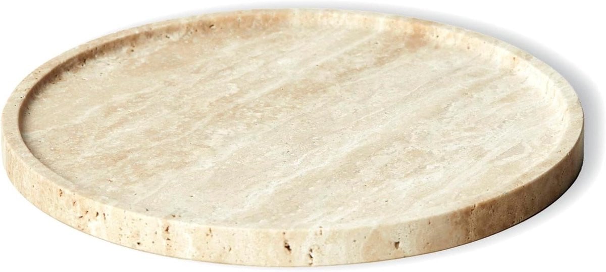 Travertijn Marmeren Dienblad Ottoman Plateau - Beige - Diameter: 20 cm