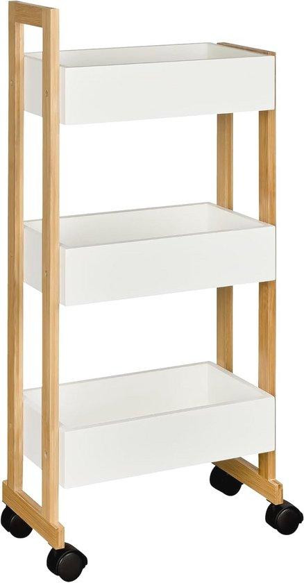 Bamboe Niche Plank Smalle Keuken Trolley met 3 Mandjes voor Keuken en Badkamer