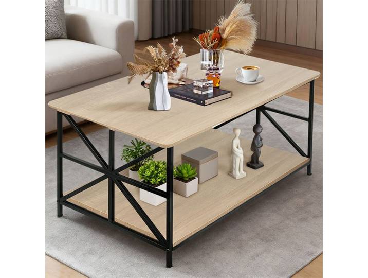 JEOBEST Table Basse Industrielle en Bois Vintage 100 × 52 × 47cm Table de Salon Chêne Rustique Capacité de Charge 50kg