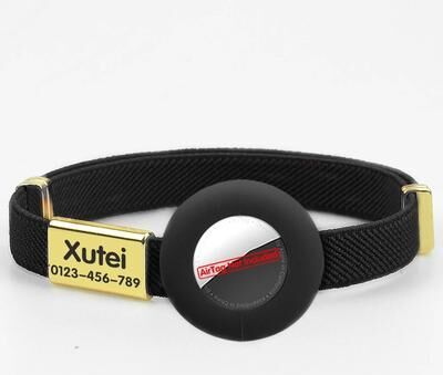 Inspired Finds Personalized Breakaway AirTag Cat Collar With Name Tag & Adjustable GPS Holder black