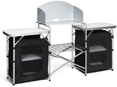 Costway Folding Camping Table with Storage Organizer-Black