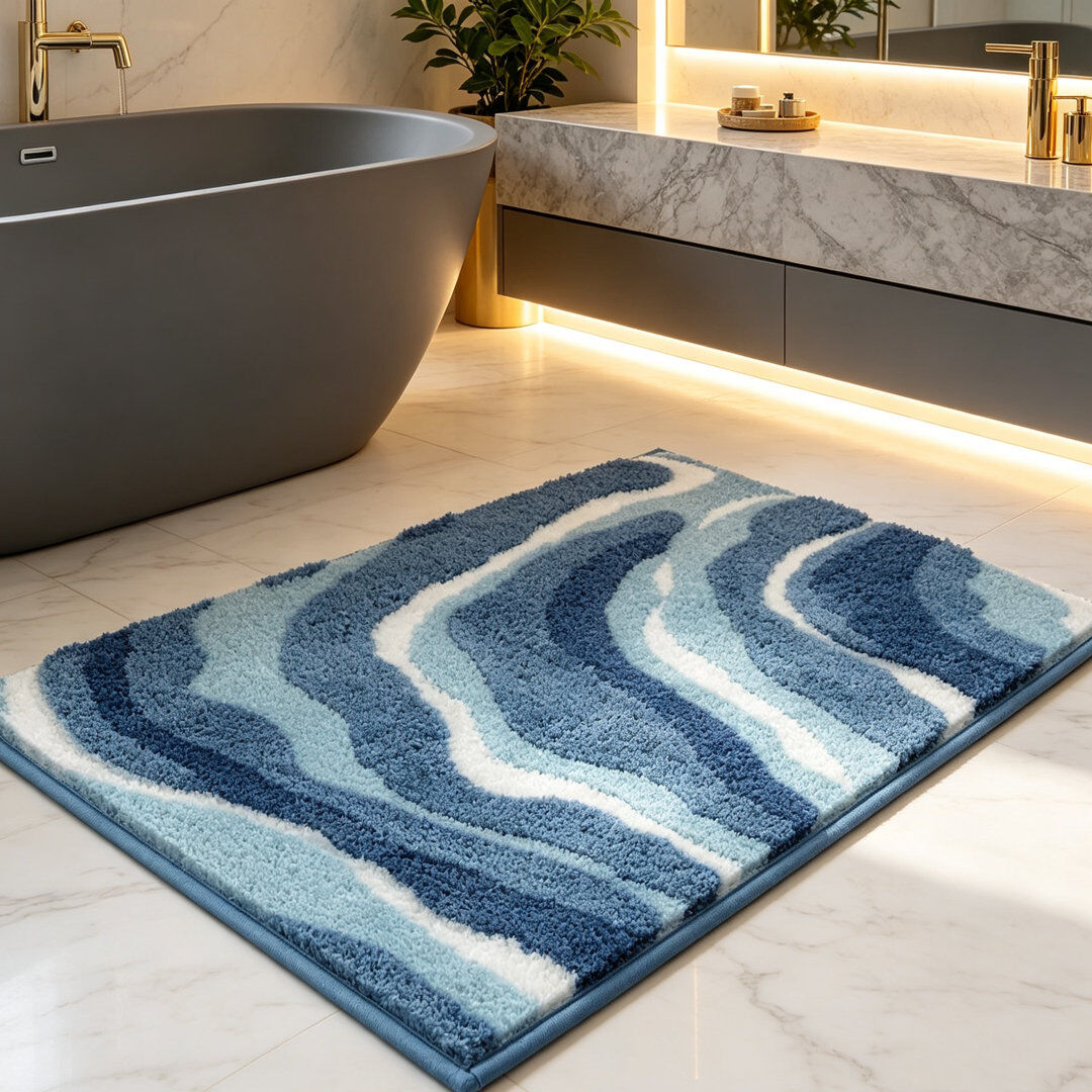 Rebrilliant Soft Non-Slip Microfiber Bath Mat - Super Absorbent & Quick Dry Blue 45cm W