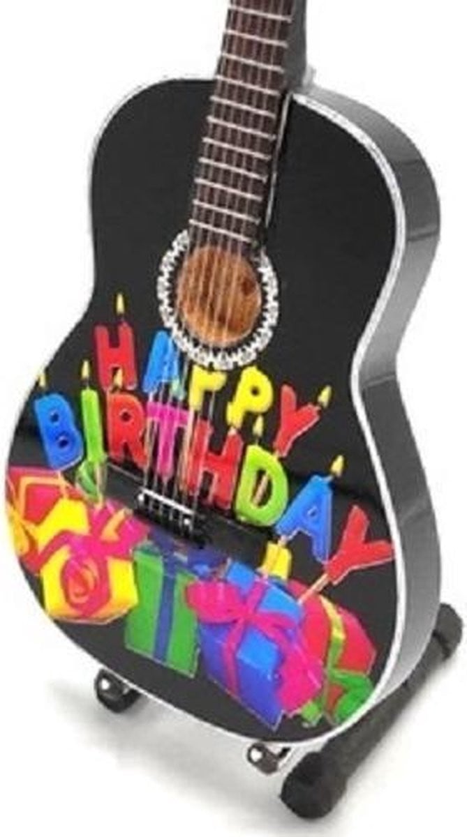 Miniatuur klassieke gitaar Happy Birthday voor op tafel