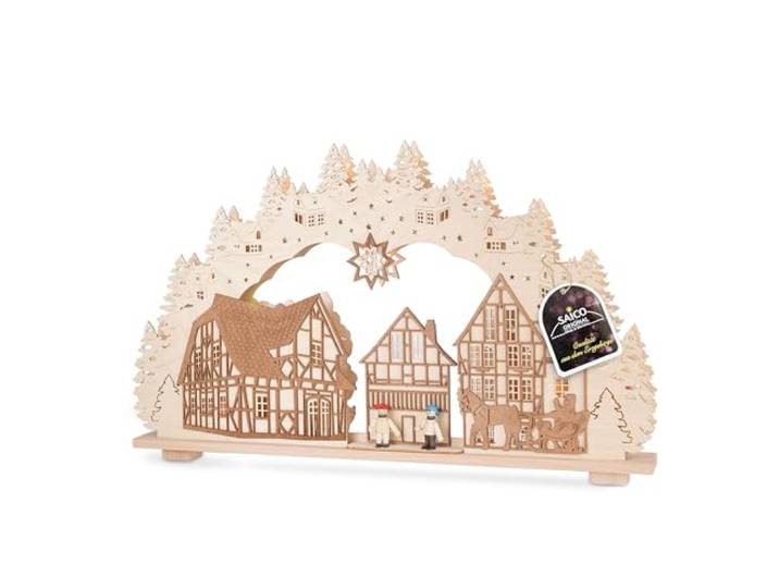 Original Erzgebirge LED Schwibbogen Weihnachten „Kontraste“ - 3D Lichterbogen aus Holz mit Winterlandschaft & LED Beleuchtung - Weihnachtsdeko, Schwibbogen Erzgebirge, Holzkunst - Made in Germany