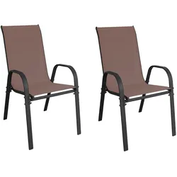 Mojawo 2er Set Stapelstuhl Stapelsessel Metall - Textilen Farbe Anthrazit - Braun